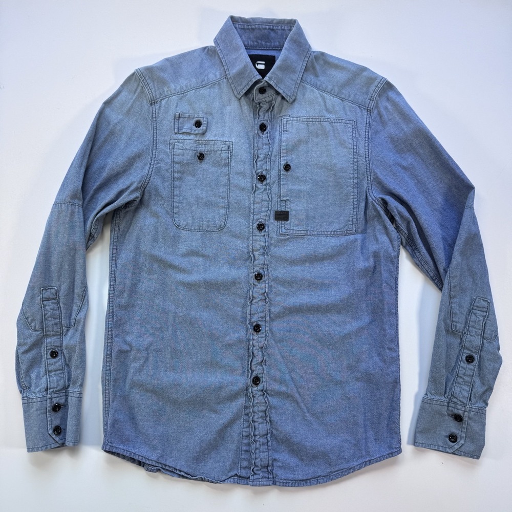 G STAR RAW H-A Stalt Utility Straight Shirt Chambray Mens XSmall Pockets Blue
